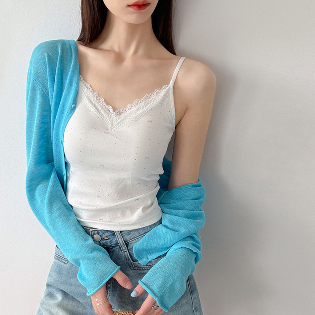 Women’s Lace Trim Floral Print Camisole with Built-in Bra