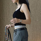 layered tank top slim fit stretchy camisole contrast trim sleeveless top