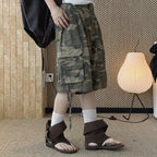 High Waist Camouflage Cargo Shorts Women Vintage Loose Fit Utility Bermuda Shorts