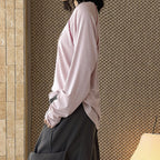 Printed open thread raglan sleeves long sleeved loose T-shirt top