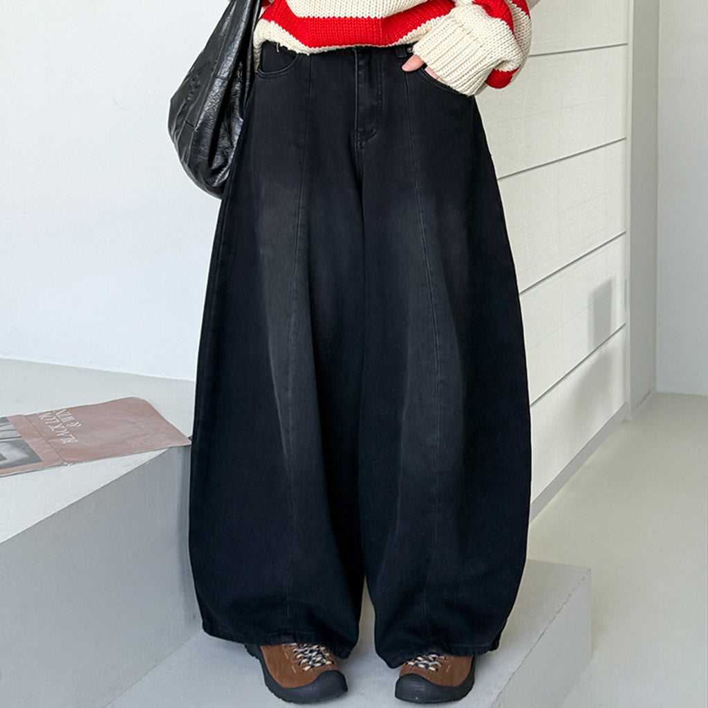 American retro fleece warm loose jeans