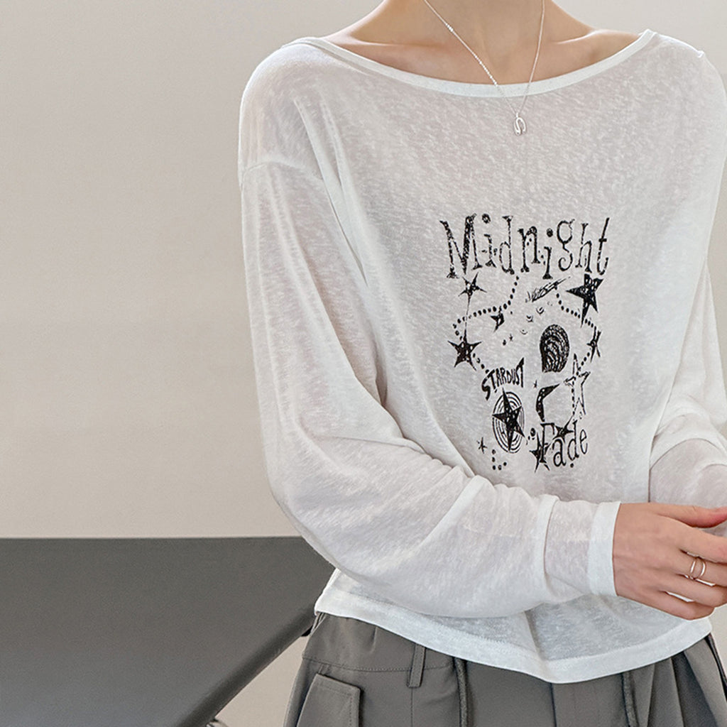Women’s "Midnight" Star Print Off-Shoulder Long-Sleeve Top