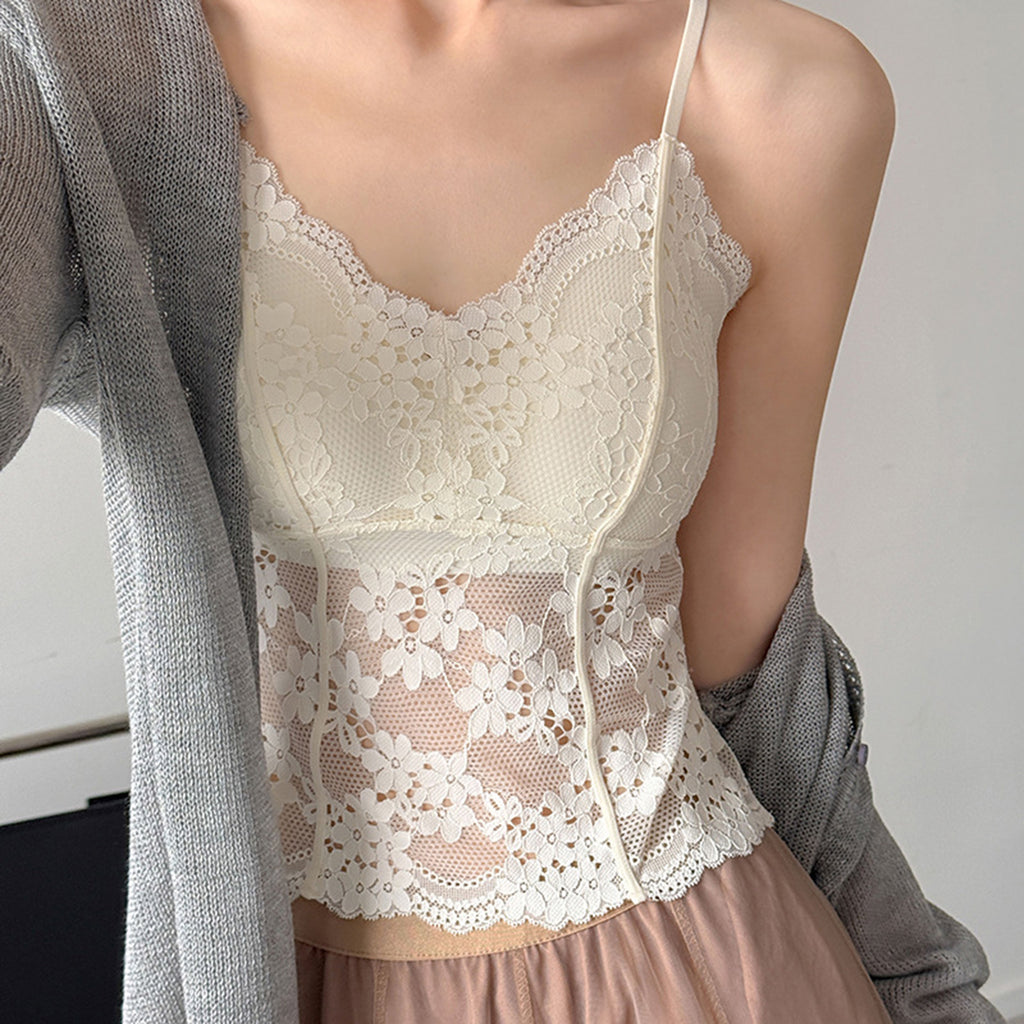 Women’s Floral Lace Camisole with Built-in Bra