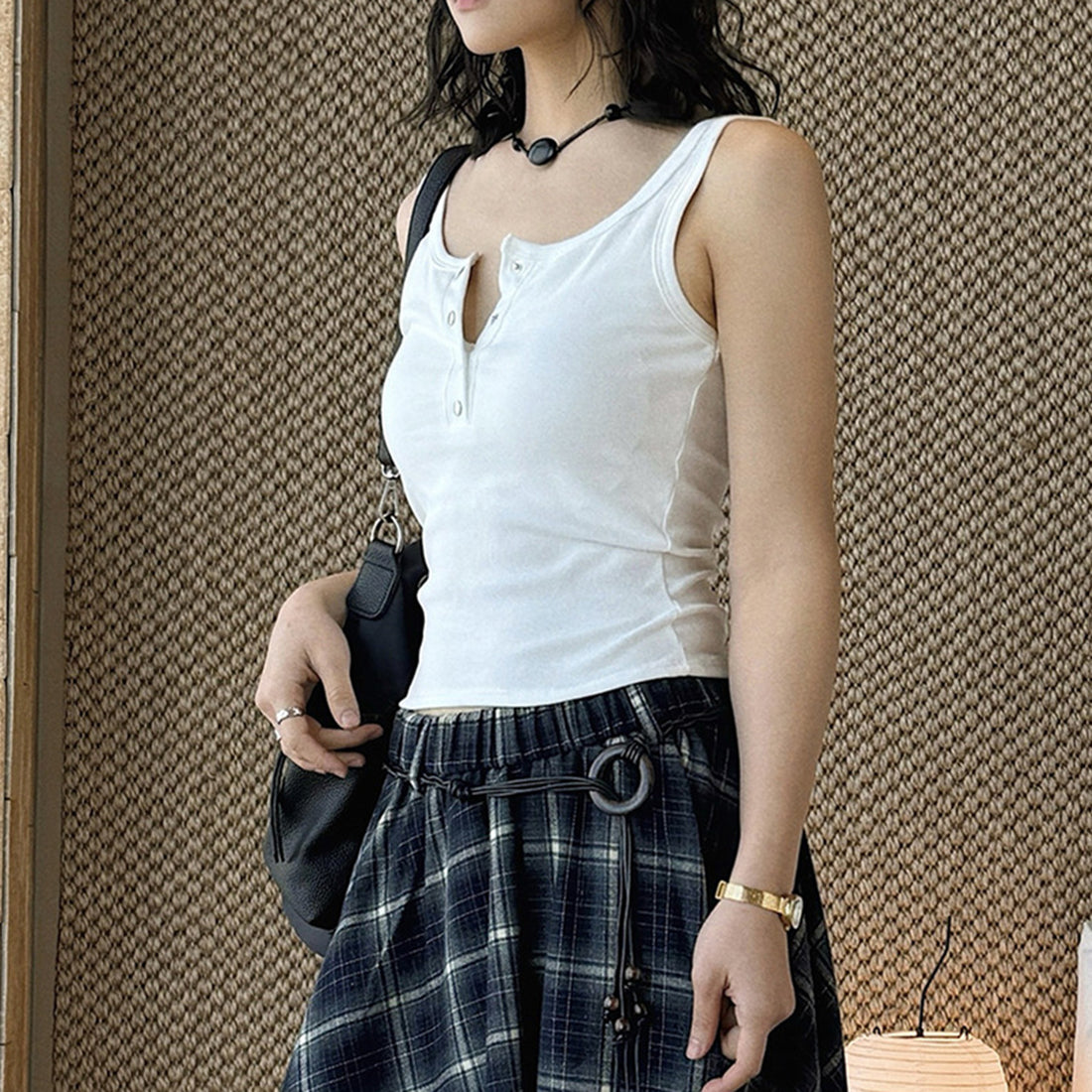 American retro button down sleeveless vest tank top