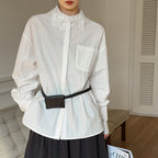 French lace lapel long sleeved button up shirt