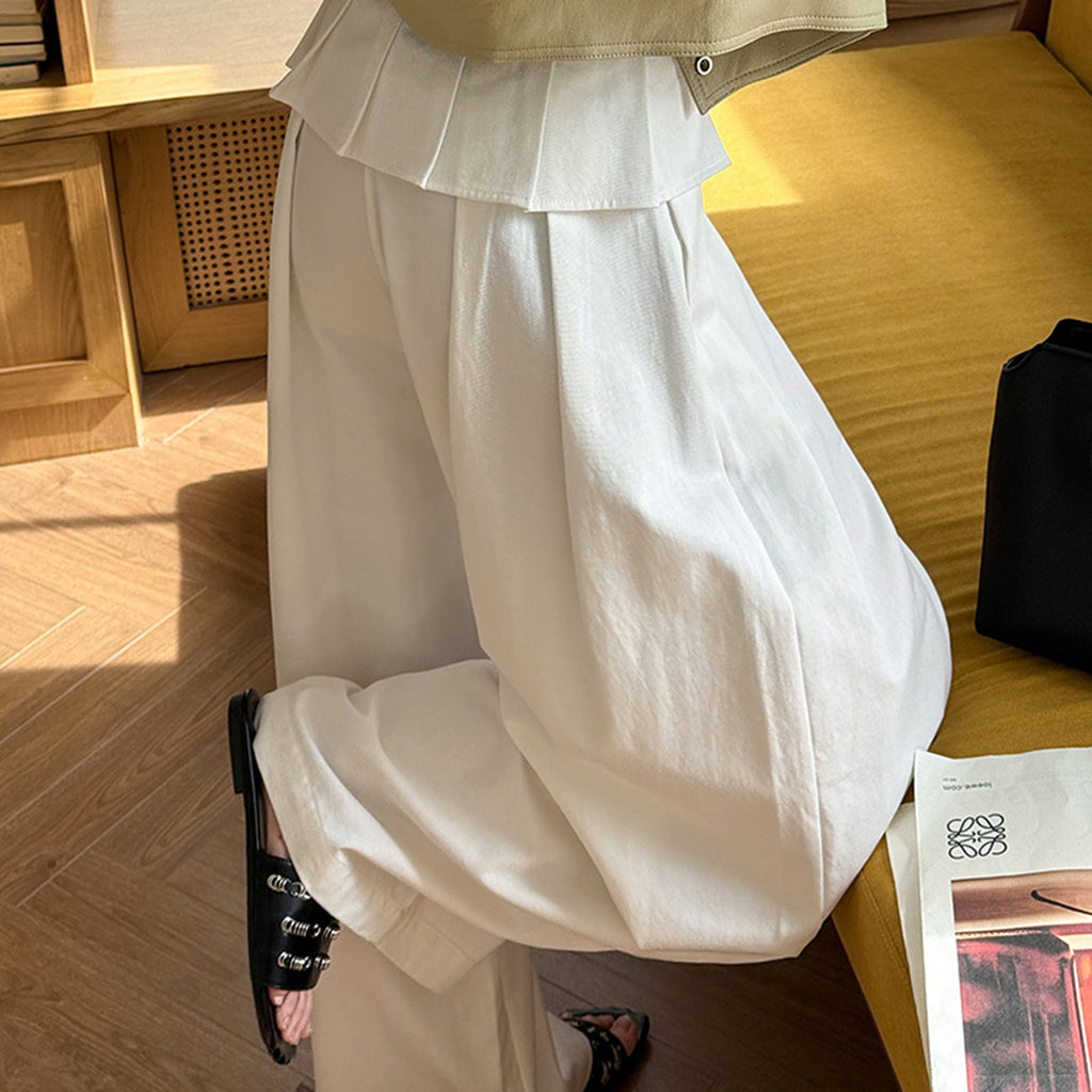 High waist pleated wide leg pants women loose drape trousers with tie waist