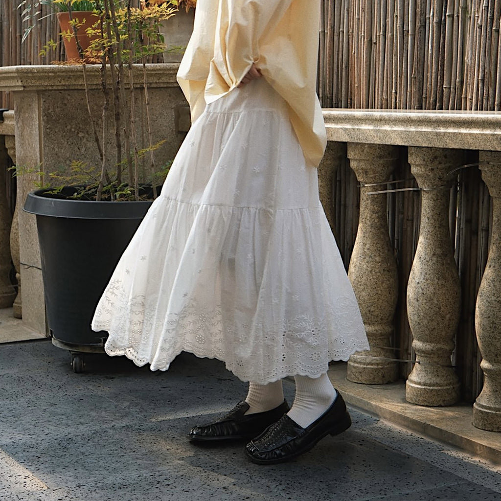 Bohemian floral hollow loose maxi skirt