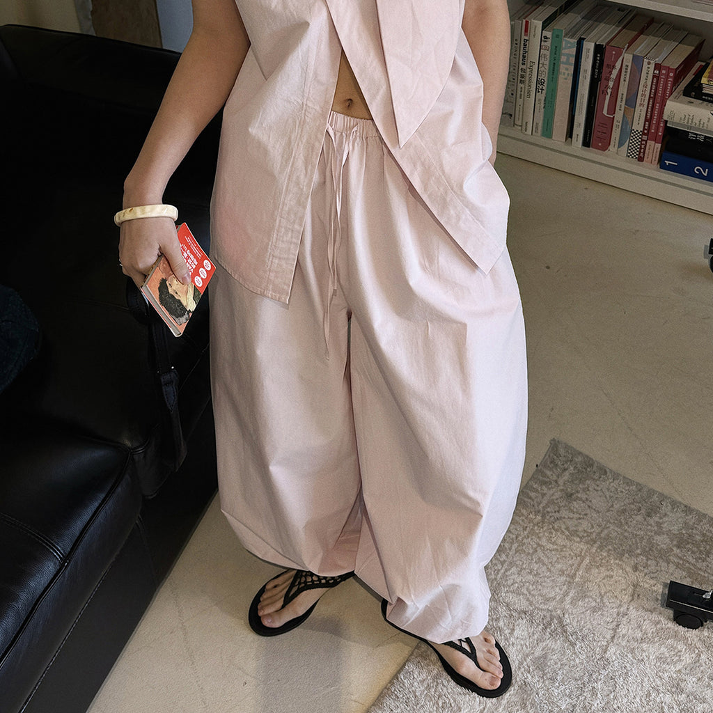 High waist cotton linen balloon pants loose casual wide leg trousers