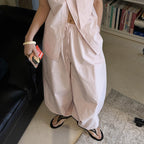 High waist cotton linen balloon pants loose casual wide leg trousers