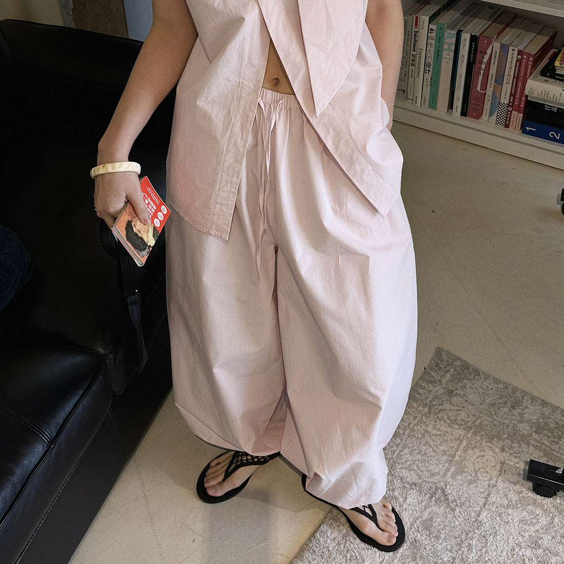 High waist cotton linen balloon pants loose casual wide leg trousers
