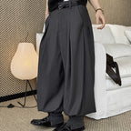 High waist pleated loose fit tapered cuff pants