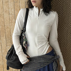 Slim fit stand collar zip long sleeve bodysuit