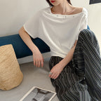 Women’s Asymmetrical Button-Shoulder Short-Sleeve T-Shirt