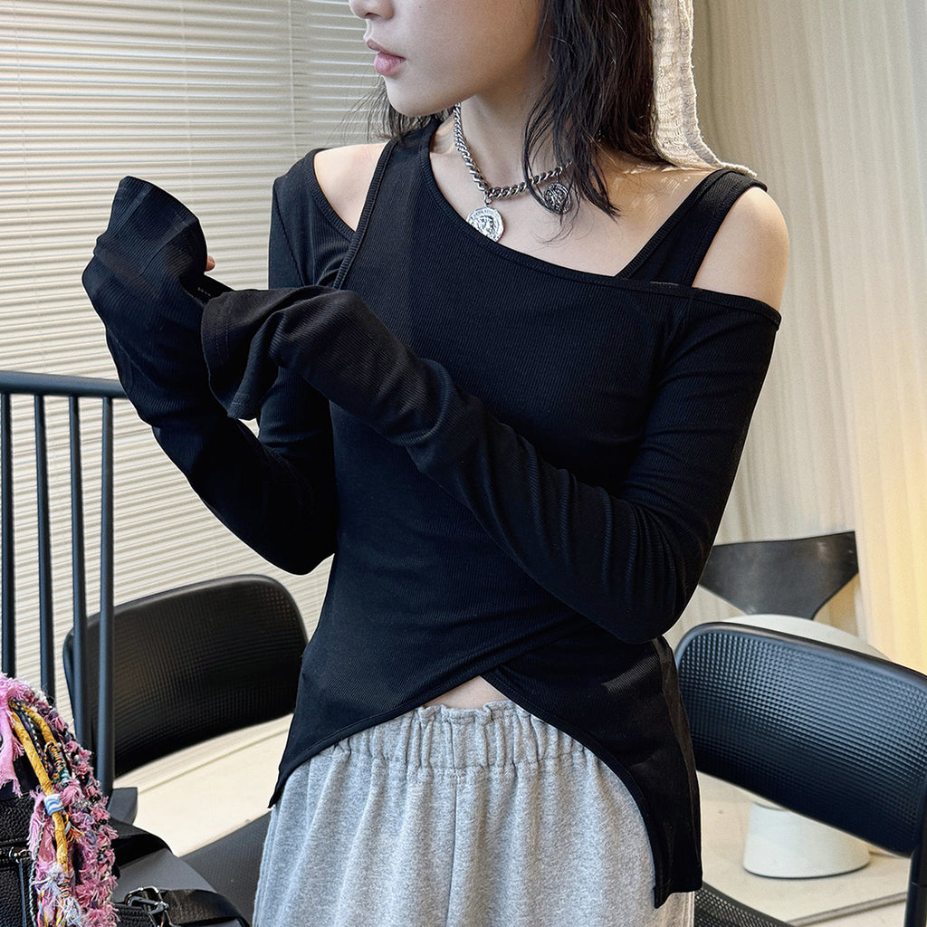 Women’s Asymmetric Cold Shoulder Long Sleeve Top