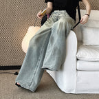 Women’s Double Waist Washed Wide Leg Denim Pants