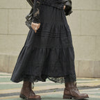 French retro patchwork floral lace skirt A-line long skirt