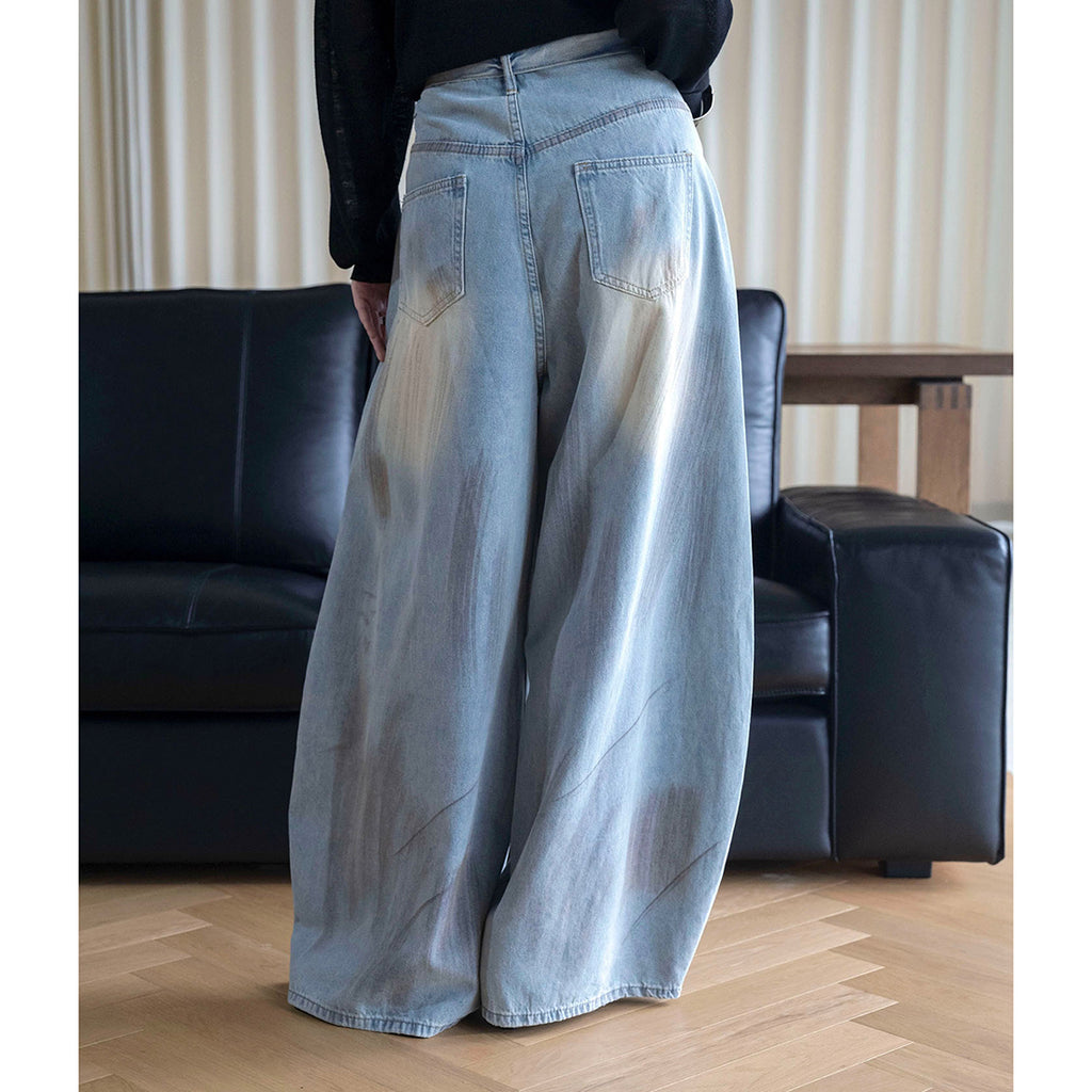 American retro ripped wide leg jeans
