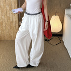 Grid waistband elastic drawstring loose casual ankle pants