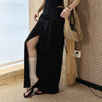 High-Waist Draped Maxi Skirt with Side Slit Detail