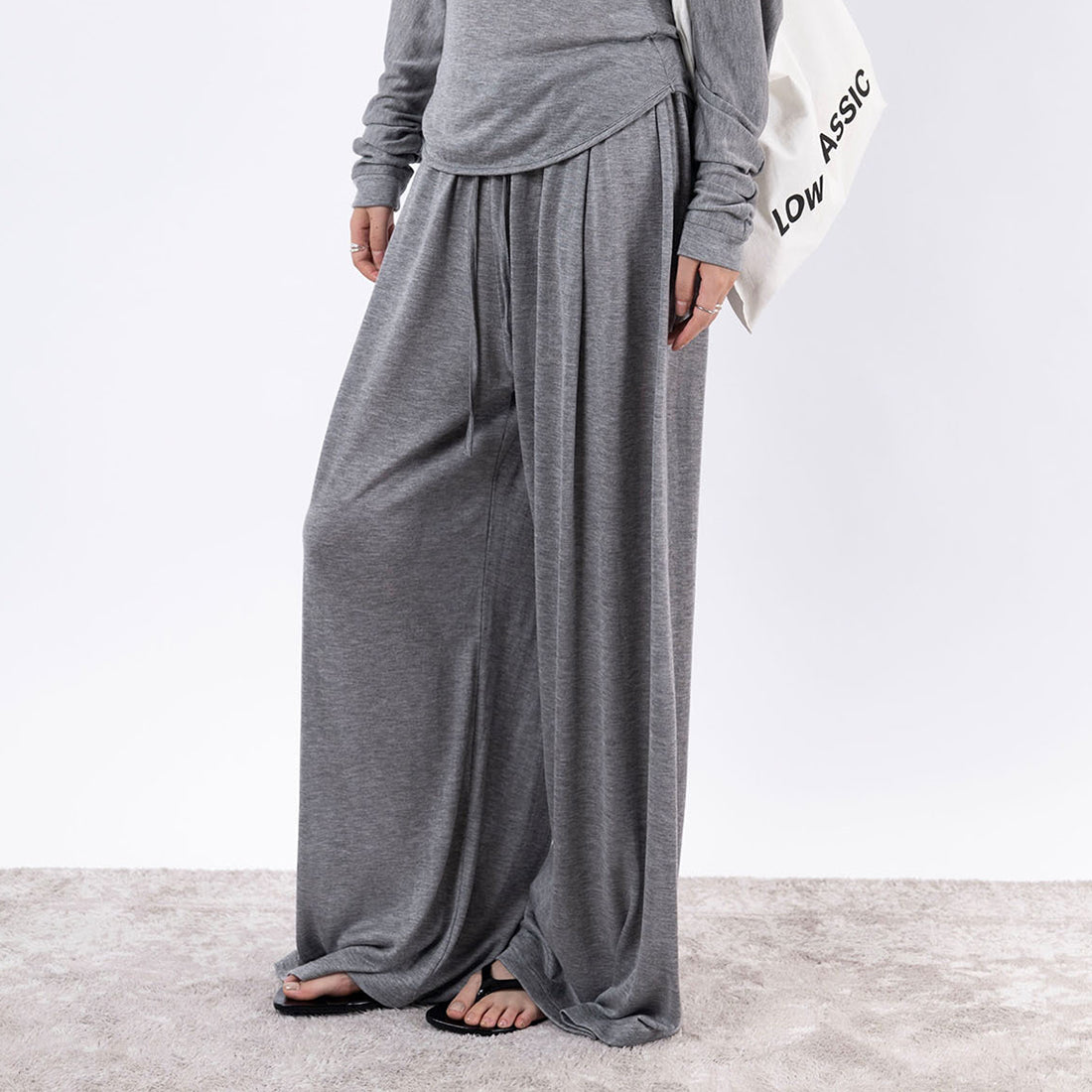 Elastic drawstring loose wide leg pants