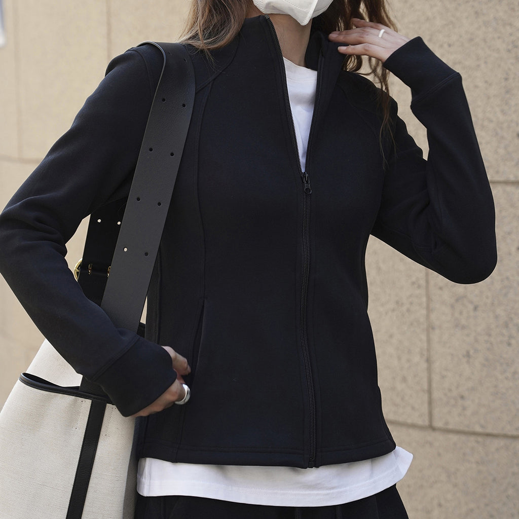 Simple Sporty Stand-up Collar Patchwork Jacket Slim Fit Short Outerwear