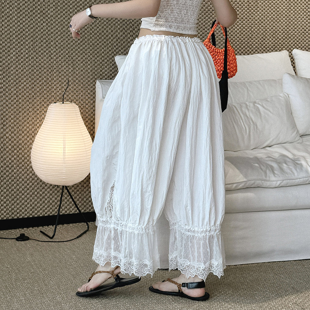 Women’s Lace Trim Lantern Wide Leg Pants