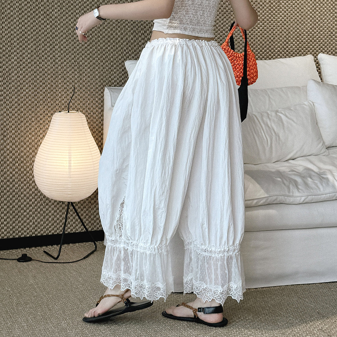 Women’s Lace Trim Lantern Wide Leg Pants