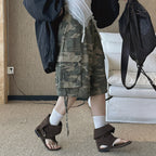 High Waist Camouflage Cargo Shorts Women Vintage Loose Fit Utility Bermuda Shorts