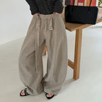 High waist wide leg pants women loose casual trousers with belt cotton