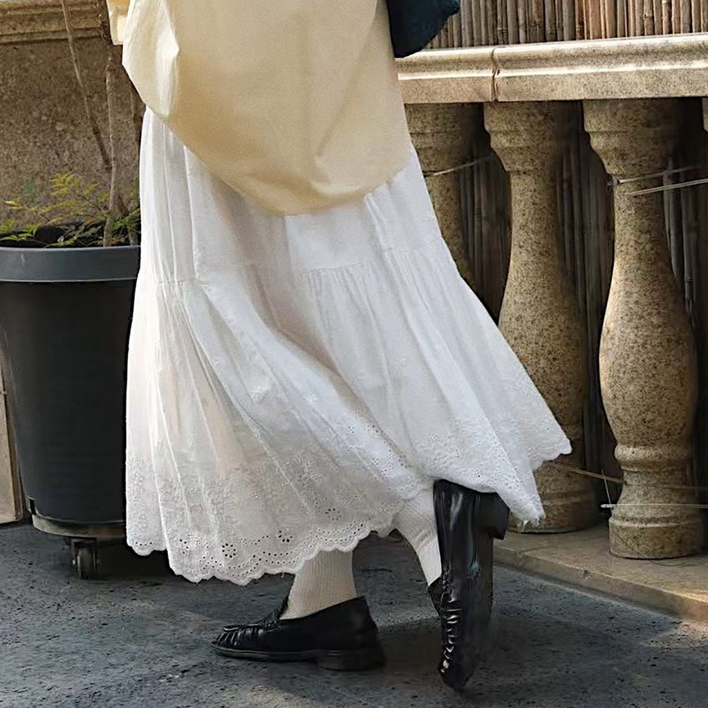 Bohemian floral hollow loose maxi skirt