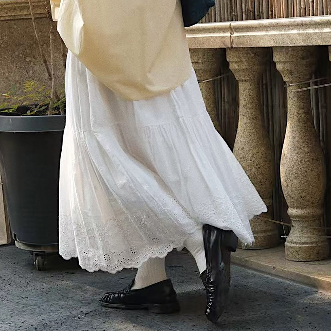 Bohemian floral hollow loose maxi skirt