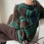 Loose retro contrasting striped sweater with shawl