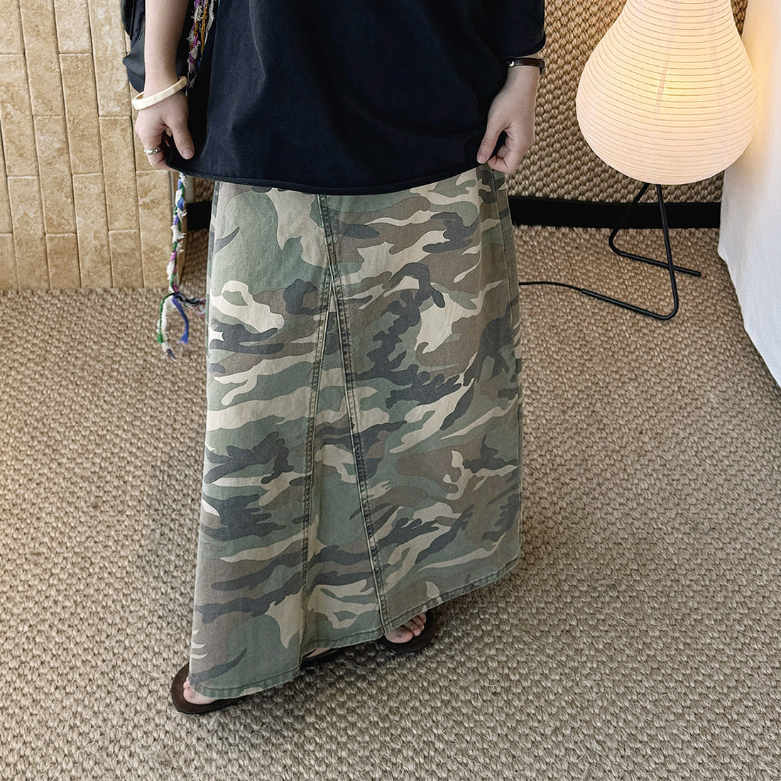 Camo long skirt women high waist vintage A-line maxi skirt