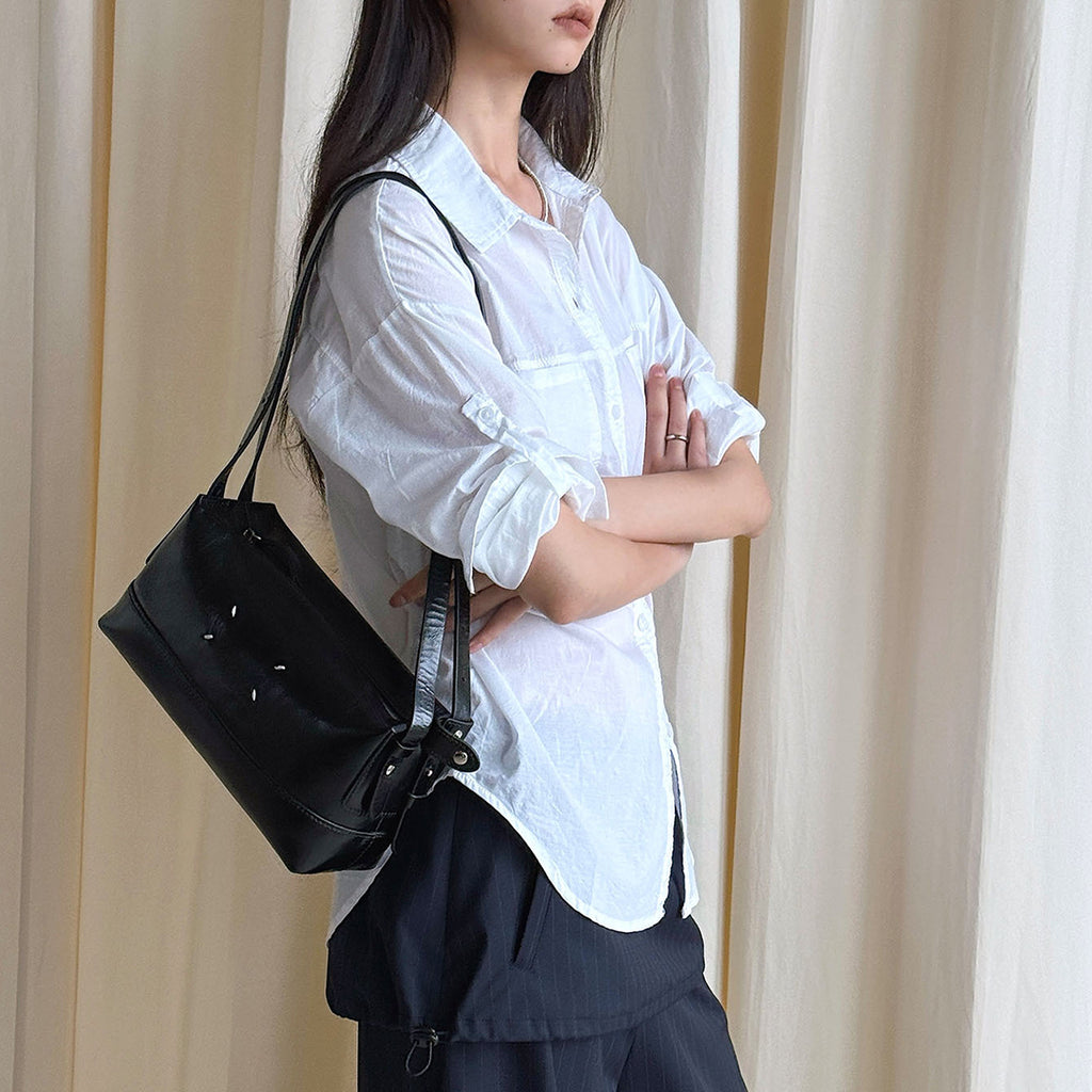Line splicing loose button up shirt top