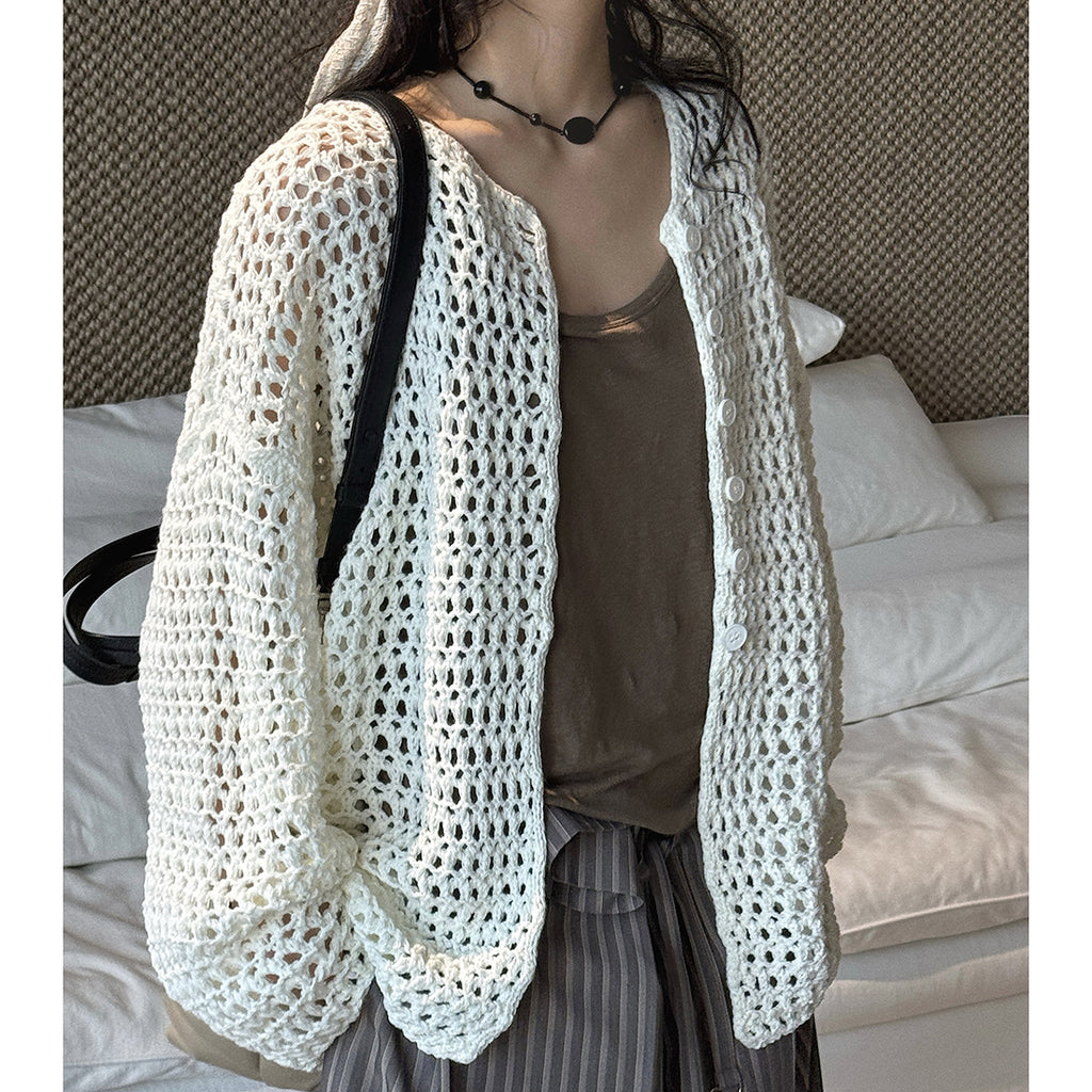 Large mesh hollow knitted cardigan loose top