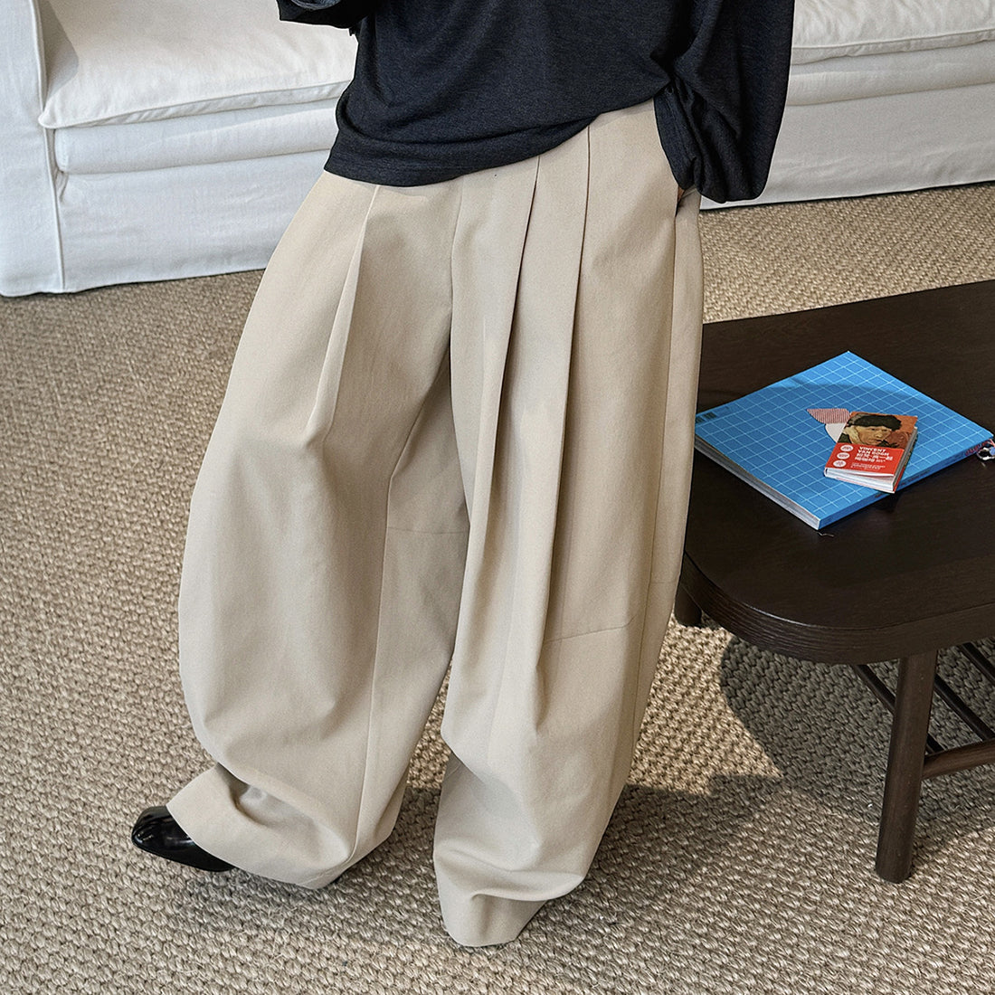 wide leg trousers women high waist loose draped straight pants