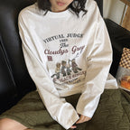 Retro teddy bear letter printed loose long sleeved T-shirt