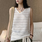 Women’s Sleeveless Openwork Knit Tank Top with Textured Hem