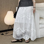 Boho lace embroidered maxi skirt with flowy silhouette and soft lining