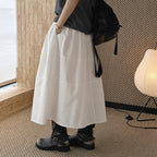 long skirt high waist elastic waist cotton a line midi skirt loose casual solid color skirt