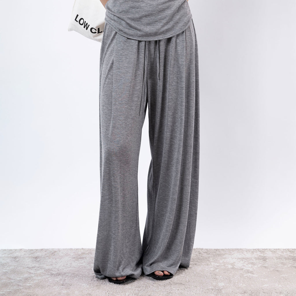 Elastic drawstring loose wide leg pants