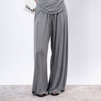 Elastic drawstring loose wide leg pants