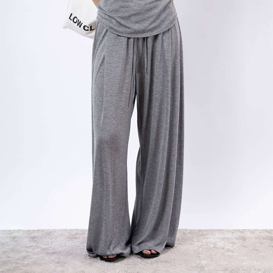 Elastic drawstring loose wide leg pants