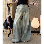Women’s Double Waist Washed Wide Leg Denim Pants
