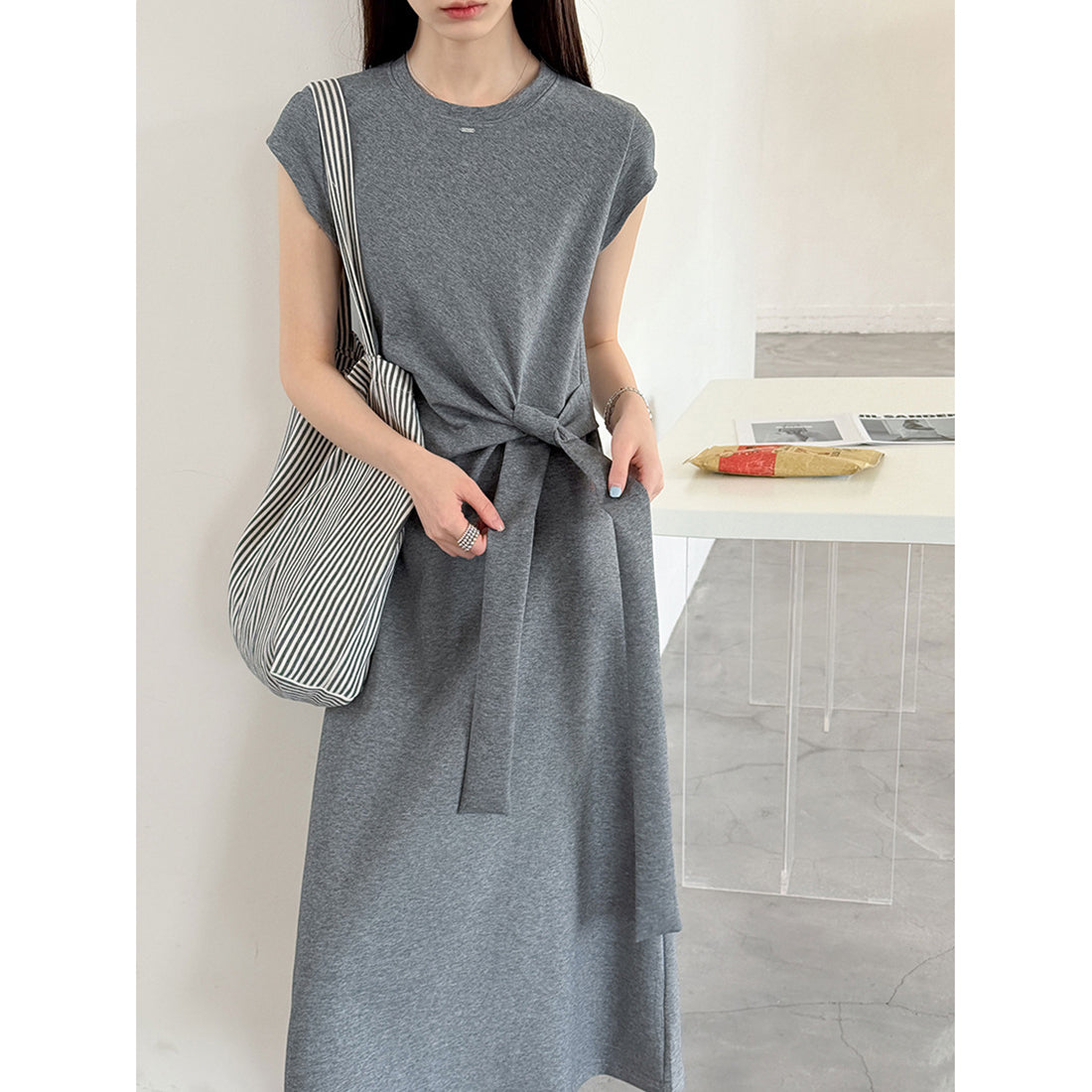 Women’s Knot-Waist Short-Sleeve Midi Dress