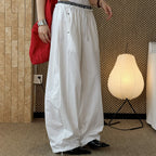 Grid waistband elastic drawstring loose casual ankle pants