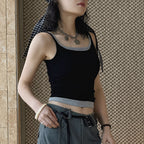 layered tank top slim fit stretchy camisole contrast trim sleeveless top