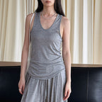 U-neck irregular hem sleeveless slim fit vest top