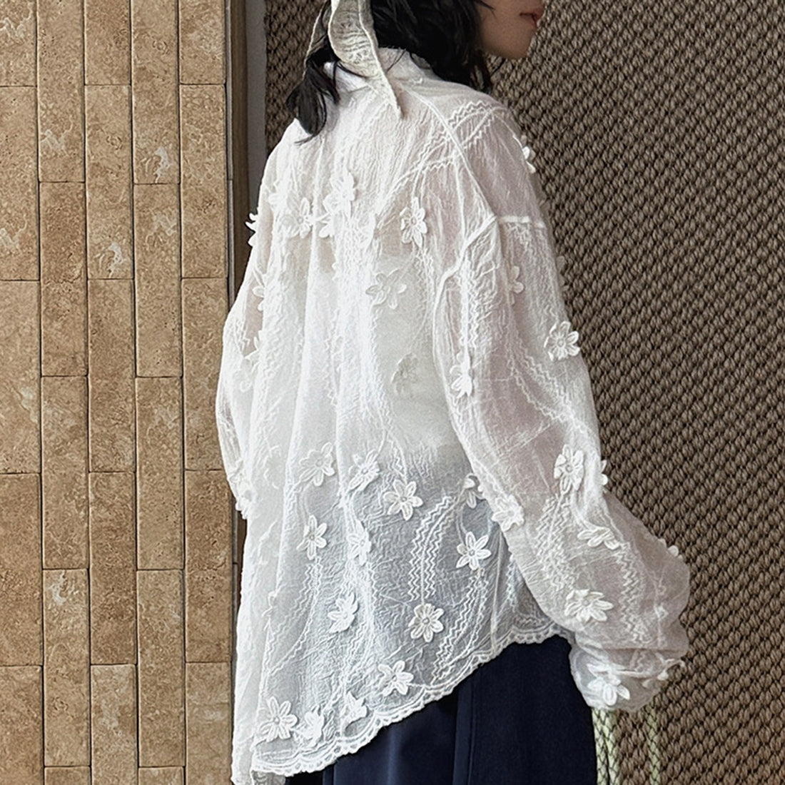 floral loose and long sleeve button up shirt