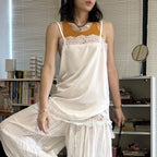 Lace trim cami top with silky stretch fabric for layering or solo wear